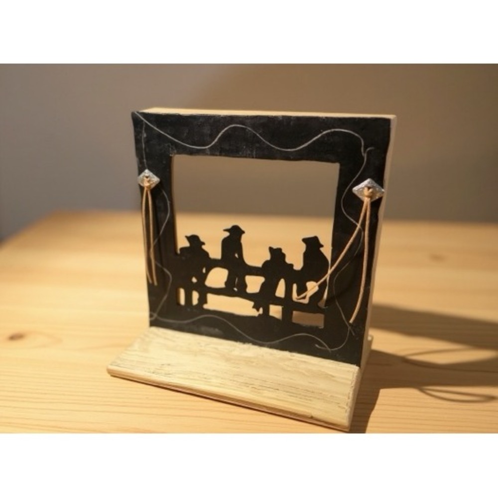 Rustic Western Cowboy Silhouettes shelf Decor Wood Base farmhouse